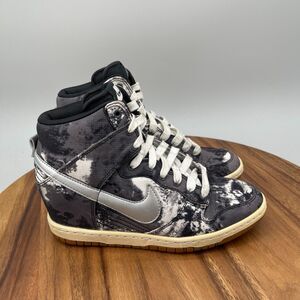 Nike Dunk Sky Hi Shoes Womens Size 7 Black Tie Dye Hidden Wedge Gum Sole Sneaker